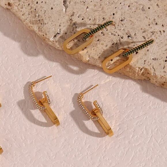 18K Gold Plated Zircon Chain‎ Drop Earrings Stainless Steel - Picture 6 of 6